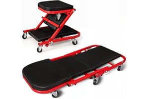 Magshion 36" Triplex Folding Creeper 2-in-1 Garage Foldable Creeper and Seat, Low Profile Mechanic Creeper with 6 Caster Wheels - 330 lbs Capacity (Red)