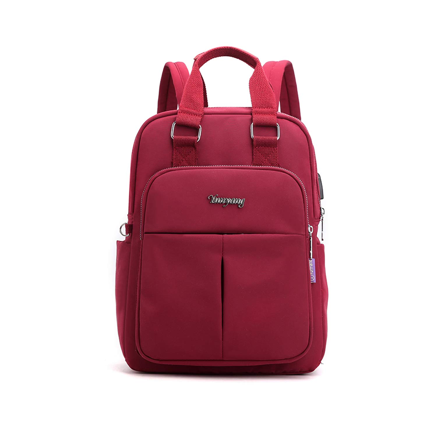 FANDARE Laptop Backpacks Girls College School Backpack with USB Charging Port Womens Casual Daypacks Teens Knapsack for Outdoor Travel Shopping Work Camping Rucksack Bookbag Durable Nylon Wine Red