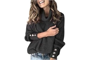 Ymosrh Women's Sweaters for Winter Turtleneck Pullover Button Long Sleeve Loose Knitted Sweater Tops