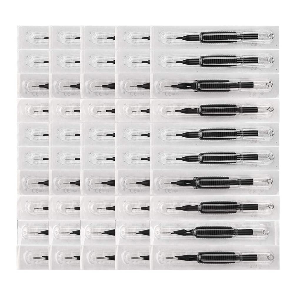 ATOMUS 50pcs Tattoo Tips Kit Grip 16mm Disposable Tattoo Needles and Silicone Tubes Grip Kit 3RL 5RL 7RL 9RL RS Professional Permanent Makeup Beauty Tool