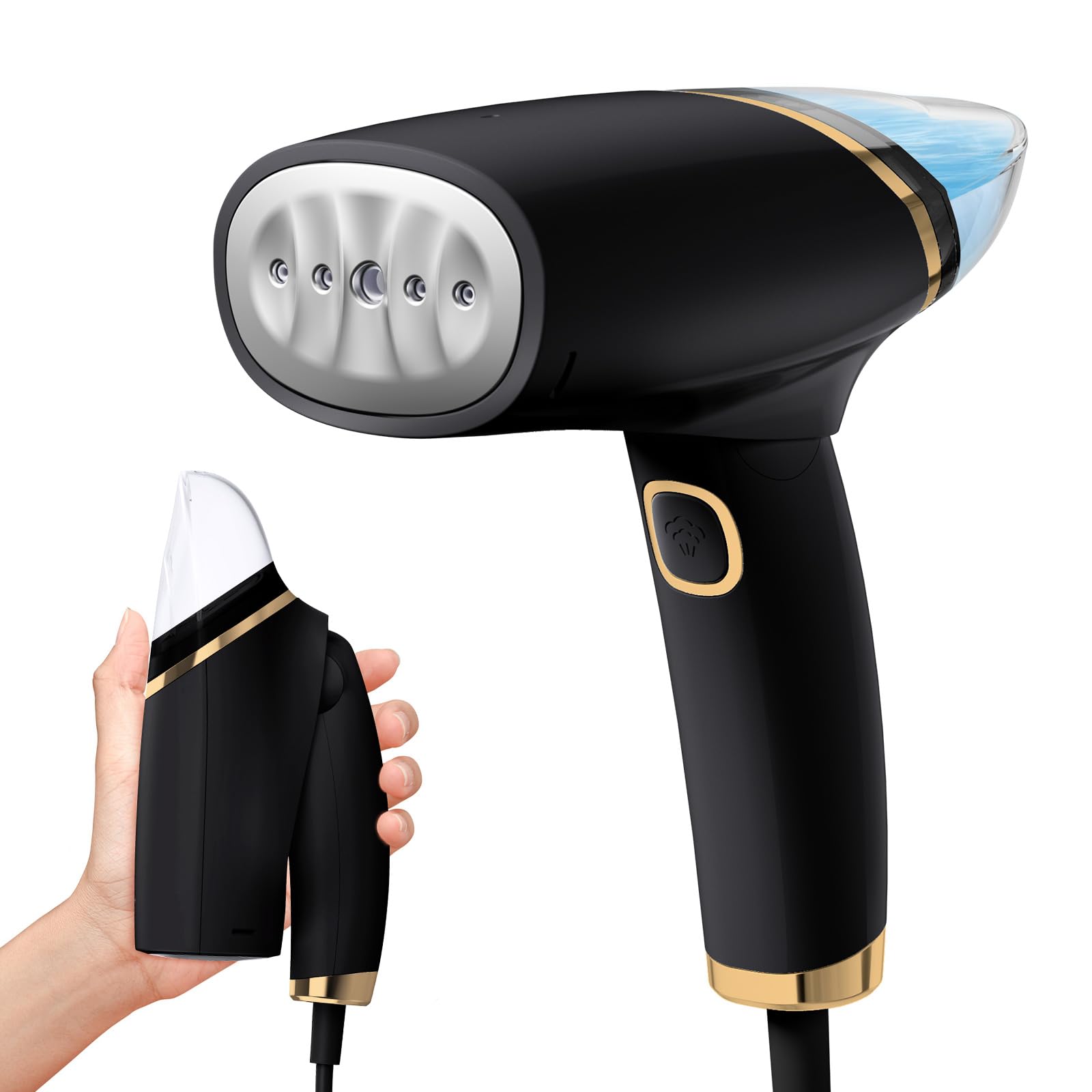 Travel Steamer for Clothes Portable Mini - 1000W Clothes Steamer Handheld Foldable, Fast Head-up Fabric Garment Steamer Removes Wrinkles, 120V Iron Steamer with Brush & Measure Cup for Home (Black)