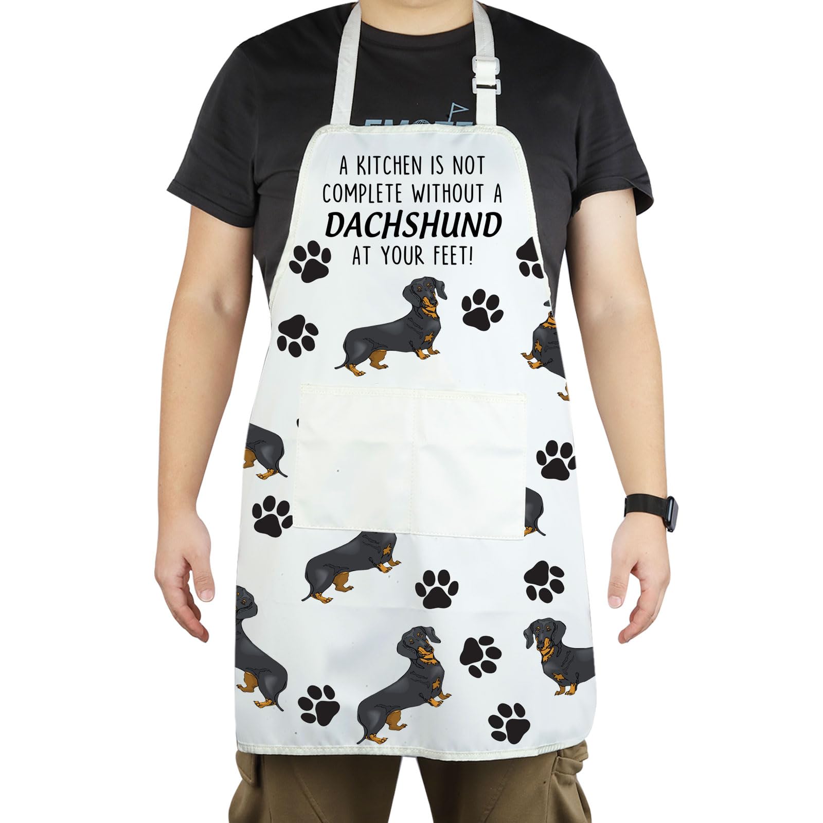 CENWA Dachshund Apron With Pockets Dachshund Lover Gifts Dog Owner Gifts Adjustable Cooking Apron For Animal Dog Lovers (Dachshund Apron EU)