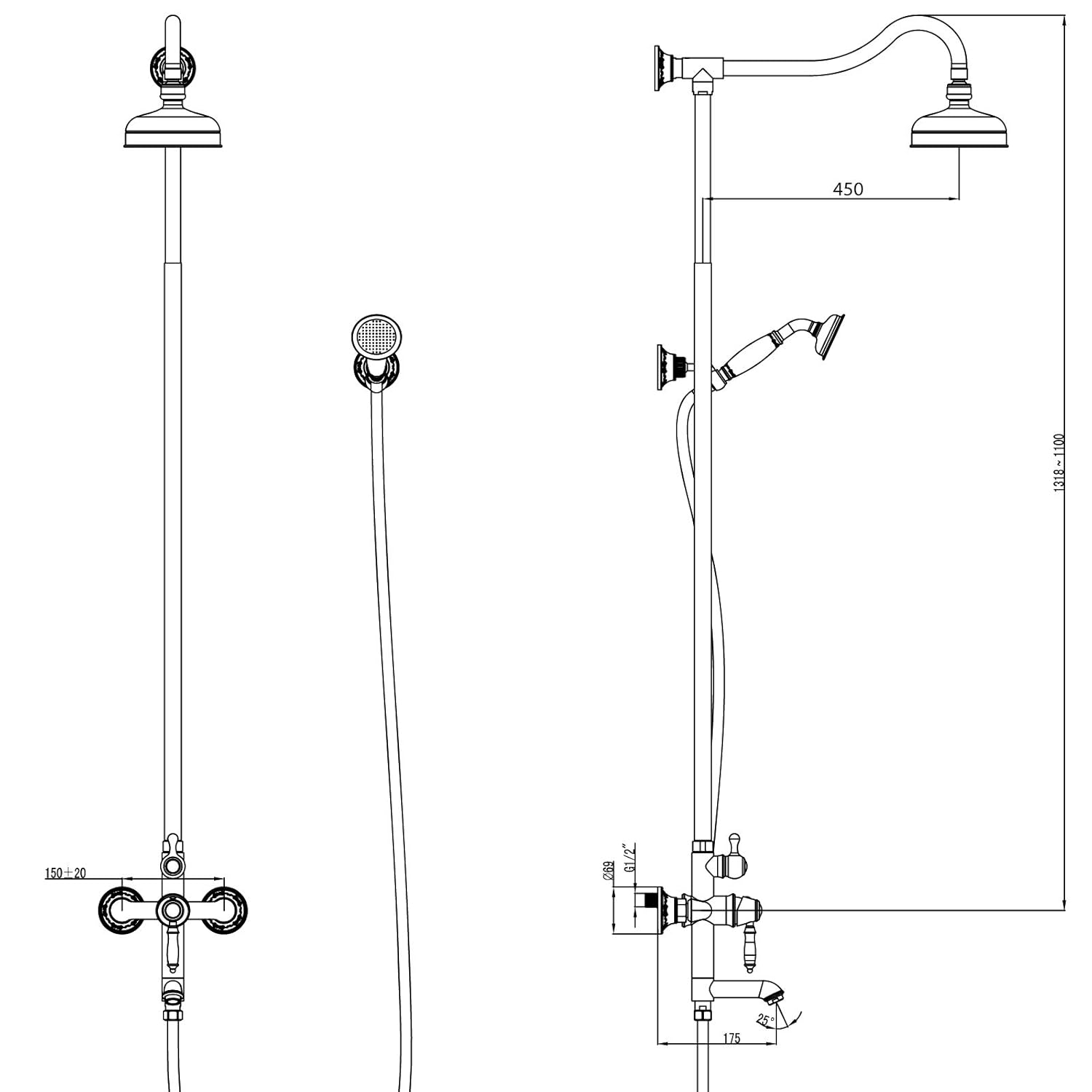 PaulGurkes Badarmaturen Schwarz Noatalgie Retro Armaturen Wasserhahn