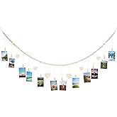 joycraft 5Ft Photo Banner with Clips, Photo Garland with Wooden Beads, Photo Clip String, Boho Photo Display for Bedroom, Off