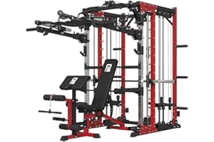 FAGUS H Commercial Smith Machine with Smith Bar, 4000LBS Power Cage Squat Rack with Lever Arm, Leg Press, LAT Pull Down System, Multi-Function Linear Bearing Cable Crossover Machine for Home Gym