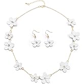 Flyonce Flower Choker Necklace Enamel Floral Flowers Bib Necklaces with Earrings Summer Beach Jewelry for Women
