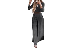 BTFBM Women's Two Piece Lounge Set Long Sleeve Bodycon Ribbed Knit Crop Top Loose Wide Leg Pant Casual Outfits Sweatsuit