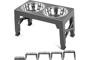 Niubya Elevated Dog Bowls with 2 Stainless Steel Dog Food Bowls, Raised Dog Bowl Adjusts to 5 Heights (3.15", 8.66", 9.84",11.02", 12.2") for Small Medium and Large Dogs