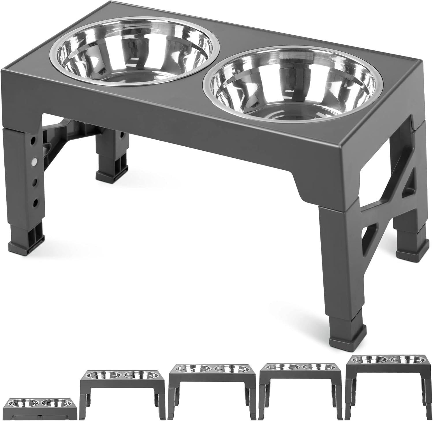 Photo 1 of 1pc  Niubya Elevated Dog Bowls with 2 Stainless Steel Dog Food Bowls, Raised Dog Bowl Adjusts to 5 Heights (3.15", 8.66", 9.84",11.02", 12.2") for Small Medium and Large Dogs