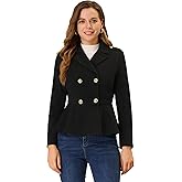 Allegra K Double Breasted Pea Coat for Women's Notched Lapel Office Blazer Peplum Jacket