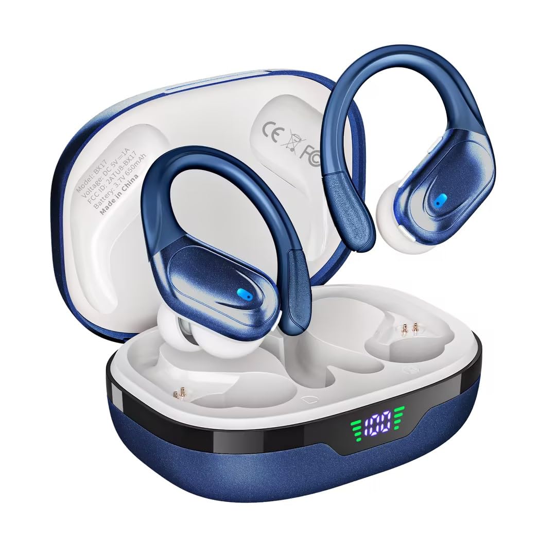 HAOYUYAN Wireless Earbuds, Bluetooth Headphones, Ear Buds with 80hr Playtime, LED Power Display, Noise Canceling, LED Power Display, IPX7 Waterproof Earphones for Gym/Workout/Sport（Dark Blue） Image
