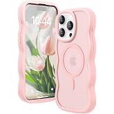 Amzfield for iPhone 15 Pro Case for Magsafe Wavy Frame Cute, Pink | Aesthetic Translucent Matte Hard Back Silicone Bumper Sho