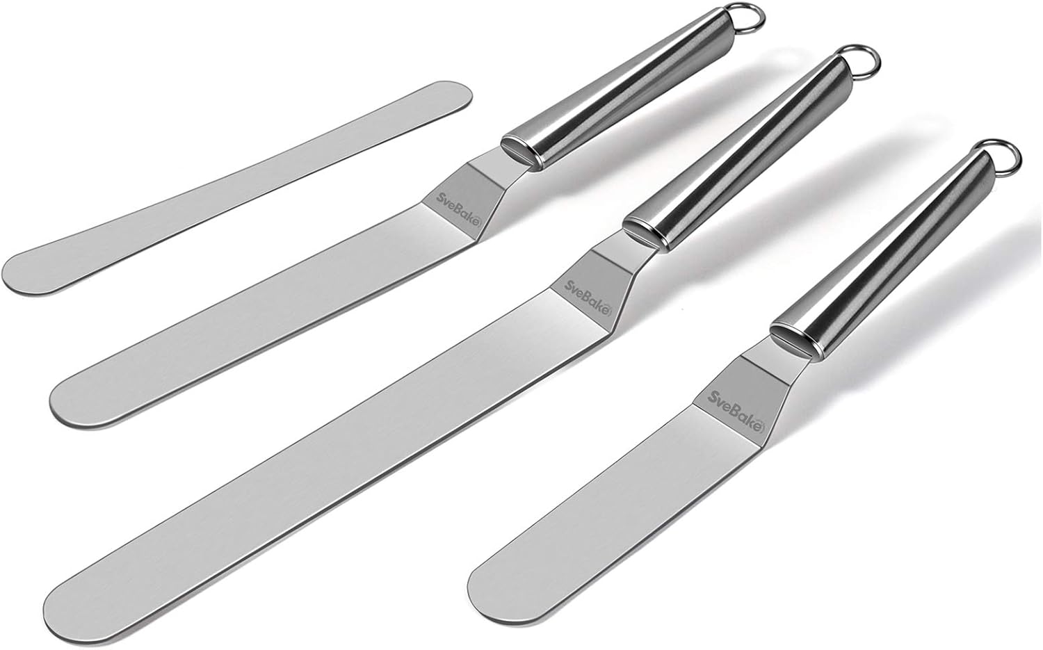 SveBake Winkelpalette Edelstahl Set - 3 Stück Winkelpaletten mit 1 Gerade Spatel, Kuchenmesser & Tortenmesser, Torten Zubehör, Icing Spatula Set für Torte
