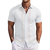Runcati Mens Cuban Guayabera Shirt Short Sleeve Button Down Shirts Casual Linen Summer Beach Vacation Tops