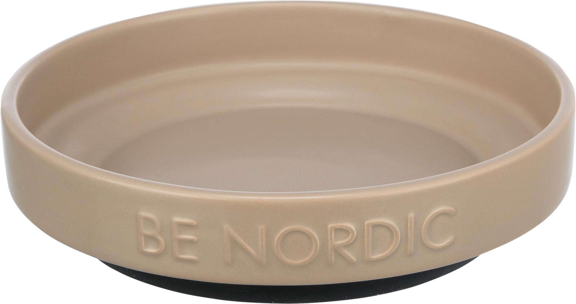 TRIXIE BE NORDIC 24525 Flat Ceramic Cat Bowl 300 ml Taupe Modern Feeding Bowl for Small Cats Diameter 16 cm Ceramic Bowl with Non-Slip Rubber Coating