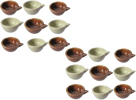 muccasacra Ready to Use Traditional Reusable Multicolour Festive Decorative Ceramic Table Diya Set (Pack of 18 Pcs)