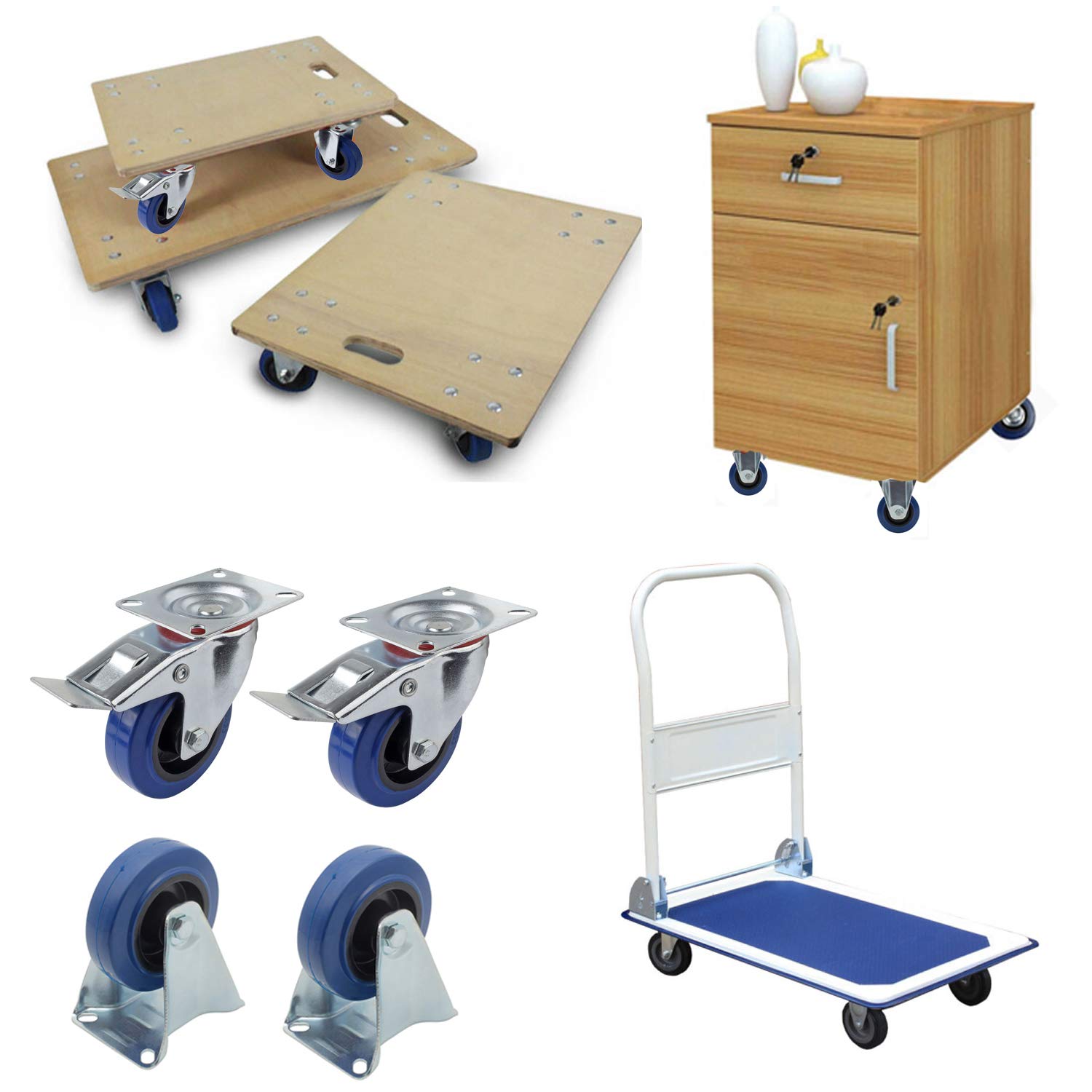 Transportroller 600x400 Mm Blau - 4 Elastikrollen ø100 (2x - Foto 5