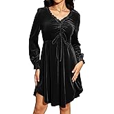 Jayscreate Women's V Neck Velvet Dress Tie Front Waist 2024 Ruffle Long Sleeve Wedding Guest Short Wrap Formal Dress