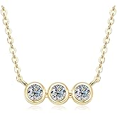 PROSTORY Three Stone Moissanite Pendant Necklace, D Color VVS1 Clarity 925 Silver Bezel Pendant for Women Wife Birthday Jewelry Gift
