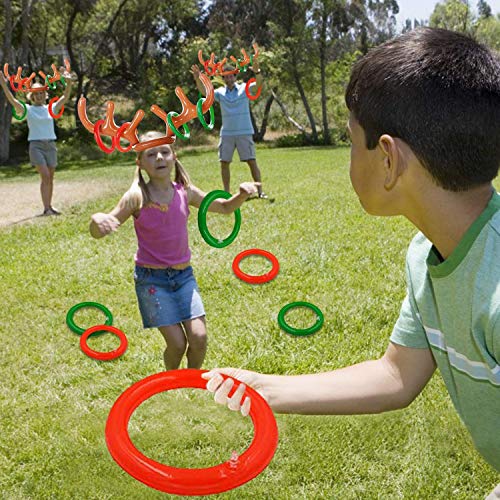 Wocst Inflatable Reindeer Antler Hat with Rings Inflatable Reindeer Antler Ring Toss Game for Family Christmas Party Games (2 Pack)