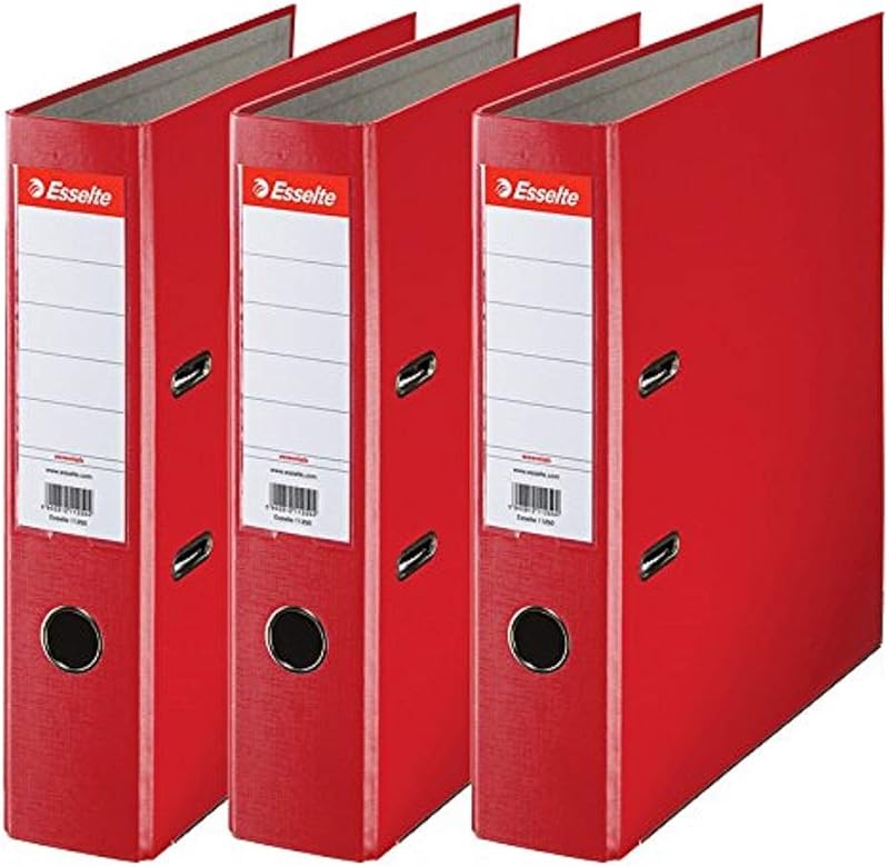 Esselte A4 Lever Arch Files Red, 3 Pack 624292, 72x318x290mm
