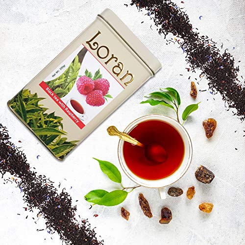 LORAN - Schwarzer Tee mit Himbeere, Premium Qualität, Ceylon Tee aus Sri Lanka, lose in Dose 200g, Himbeerstückchen… – Bild 6