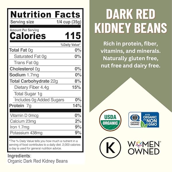 MOUNTAIN HIGH ORGANICS – 1 LB, CERTIFIED ORGANIC DARK RED KIDNEY BEANS, BULK DRIED RED KIDNEY BEANS, NON GMO, VEGAN, FRIJOLES COLORADOS, PLANT BASED PROTEIN AND FIBER