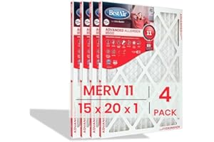BestAir MERV 11 Advanced Allergen 8500 Lot de 4 filtres à air de rechange pour four CVC 15 x 20 x 1 | Fabriqué aux États-Unis
