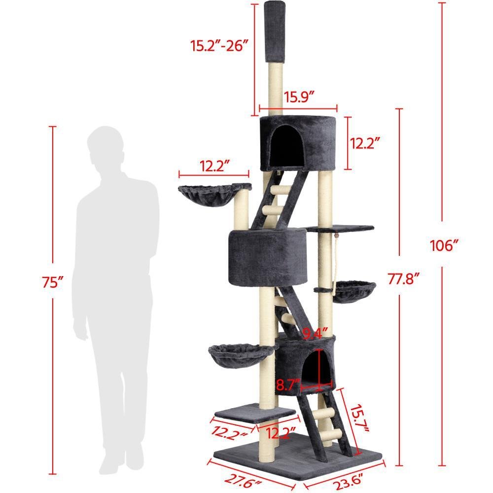Yaheetech Huge Cat Tree Furniture Adjustable Height 92-106inch Gray