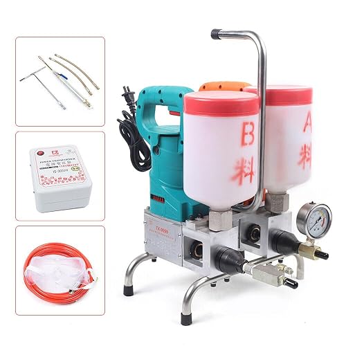 Adoration Grout Injection Pump – 1:1 Epoxy/Polyurethane Foam Gun, 15000 PSI, 1300W 110V With 5m Hose & 50 Aluminum Packers