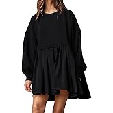 Dokuritu Sweatshirt Dress Women Crew Neck Long Sleeve Patchwork Pullover Tops Flowy Oversized Sweatshirt Mini Dress