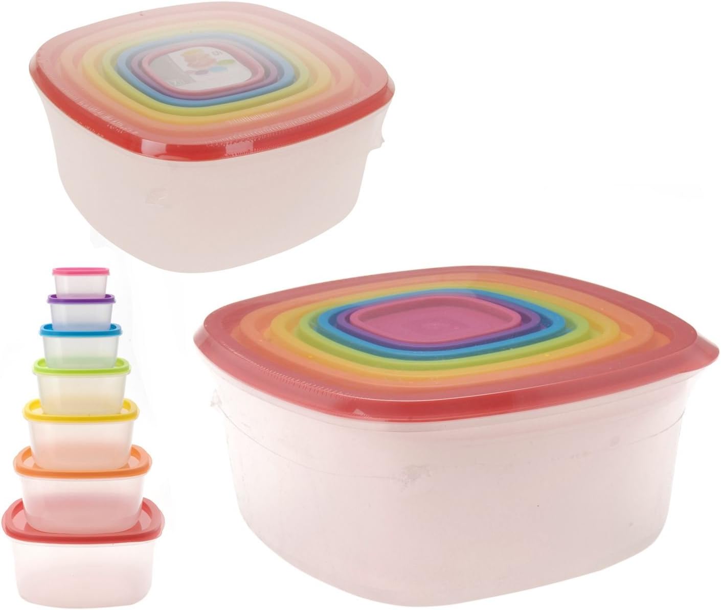 Carousel Home and Gifts Set of 7 Durable Dishwasher Safe Rainbow Plastic Airtight Food Storage Lunch Box Picnic Containers