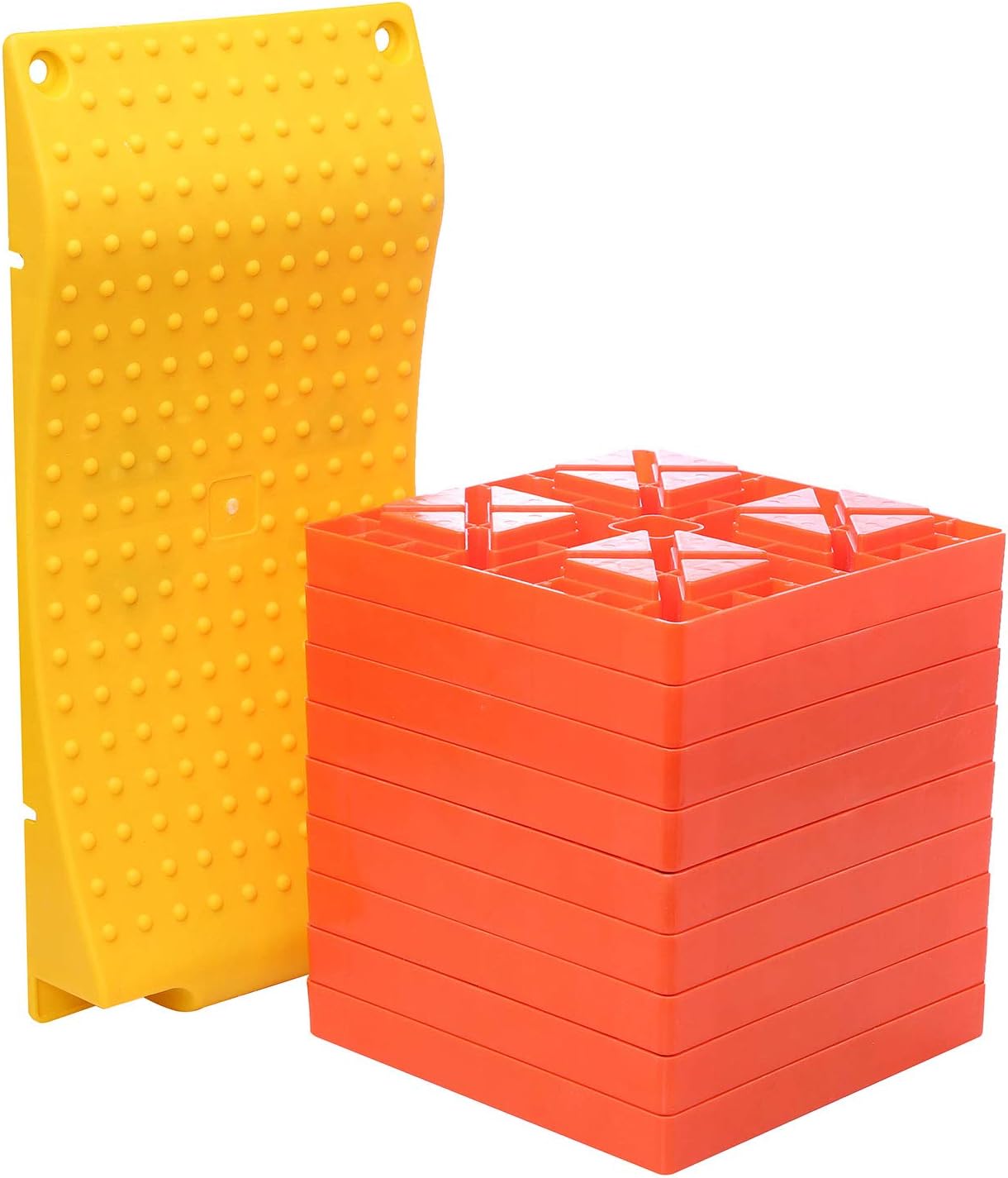 Homeon Wheels Camper Leveling Blocks, One Top Tire Saver Ramps and 9 Pack Interlocking Leveling Blocks with Carrying Bag, Heavy Duty Rv Leveling Blocks and Chocks Anti-Slip Pads Design (WH-201): Automotive