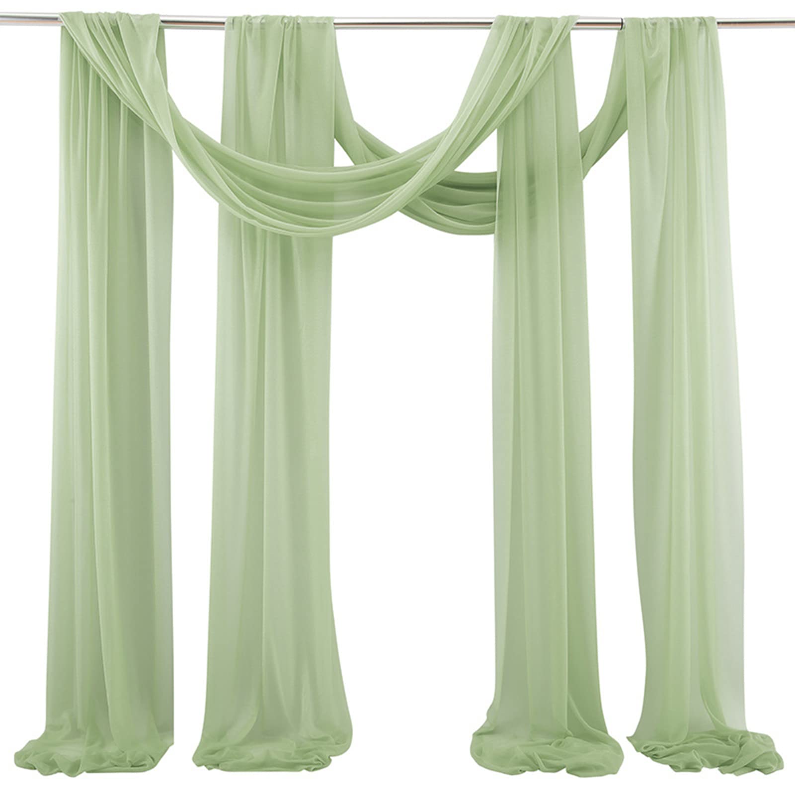BestAlice Sage Green Wedding Arch Draping Fabric, 2 Panels Sheer Voile Backdrop Curtain Drapery with Shimmer for Rustic Wedding Reception Ceiling Drapes Stage