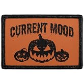 Current Mood - Pumpkin Hook &amp; Loop Patch - 2x3 in - Pull Patch | Removable morale Patch, merrow edge border, low profile, polyester, washable, hook-backed, for hats, jeans, vests