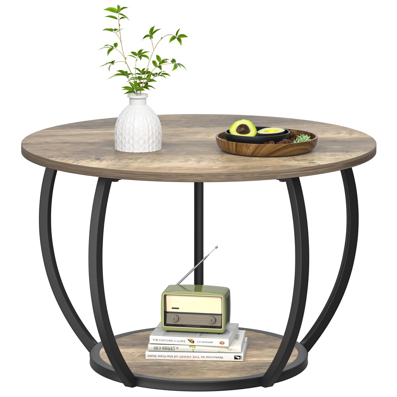 Photo 1 of (used)(see images) GreenForest Round Coffee Table with 2-Tier Open Storage, 27.6 inch Small Circle Coffee Tables with Adjustable Feet