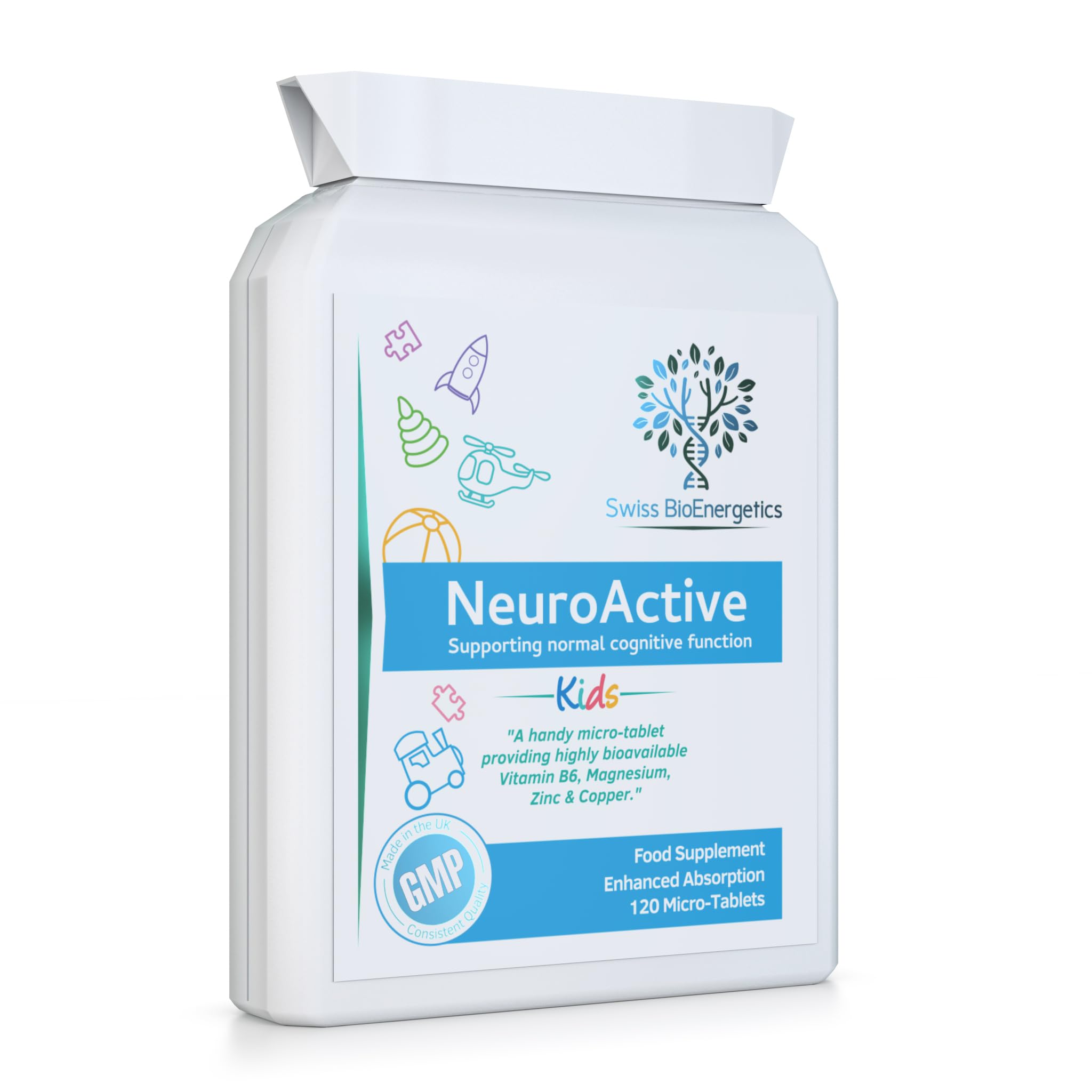 NeuroActive 120 Highly bioavailable Micro-Tablets - Magnesium Citrate, Zinc Picolinate, Copper Glycinate & Vitamin B6 Balanced for Children and Adults - Vegan - UK Made