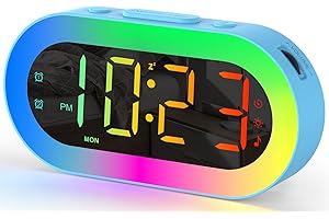 TE-RICH Kids Alarm Clock with Night Light for Bedroom, Color Changing Alarm Clock with USB Ports, Dimmer, Timer, Sound Machine, Customize Alarm, Small Alarm Clock for Kids Teen Boys Girls Adult, Bedside Clock
