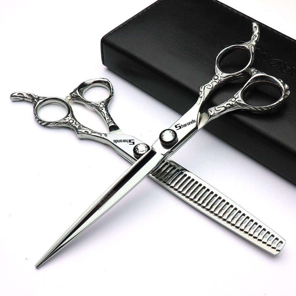 Professional 6/7/8 inch Hairdressing Scissors Japanese 440C Cobalt Alloy Steel Hair Shears for Barbers Cutting Thinning (7 inches, 2 Pieces-B)