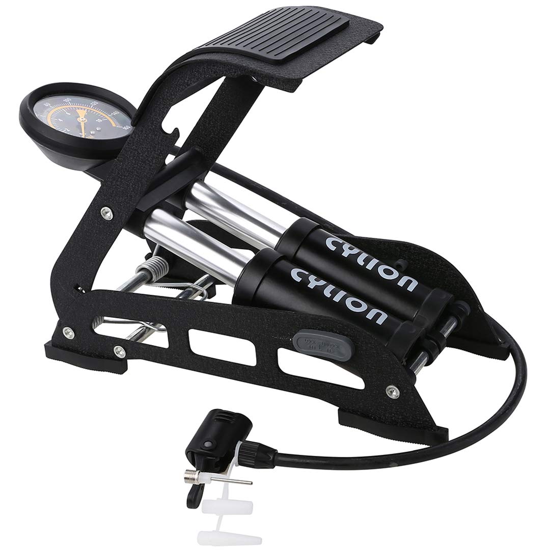 AXABING Portable Air Compressor with Pressure Gauge, Double Cylinder Foot Pump for Car Tires, Bicycle, Motorcycle, Balls & Inflatables