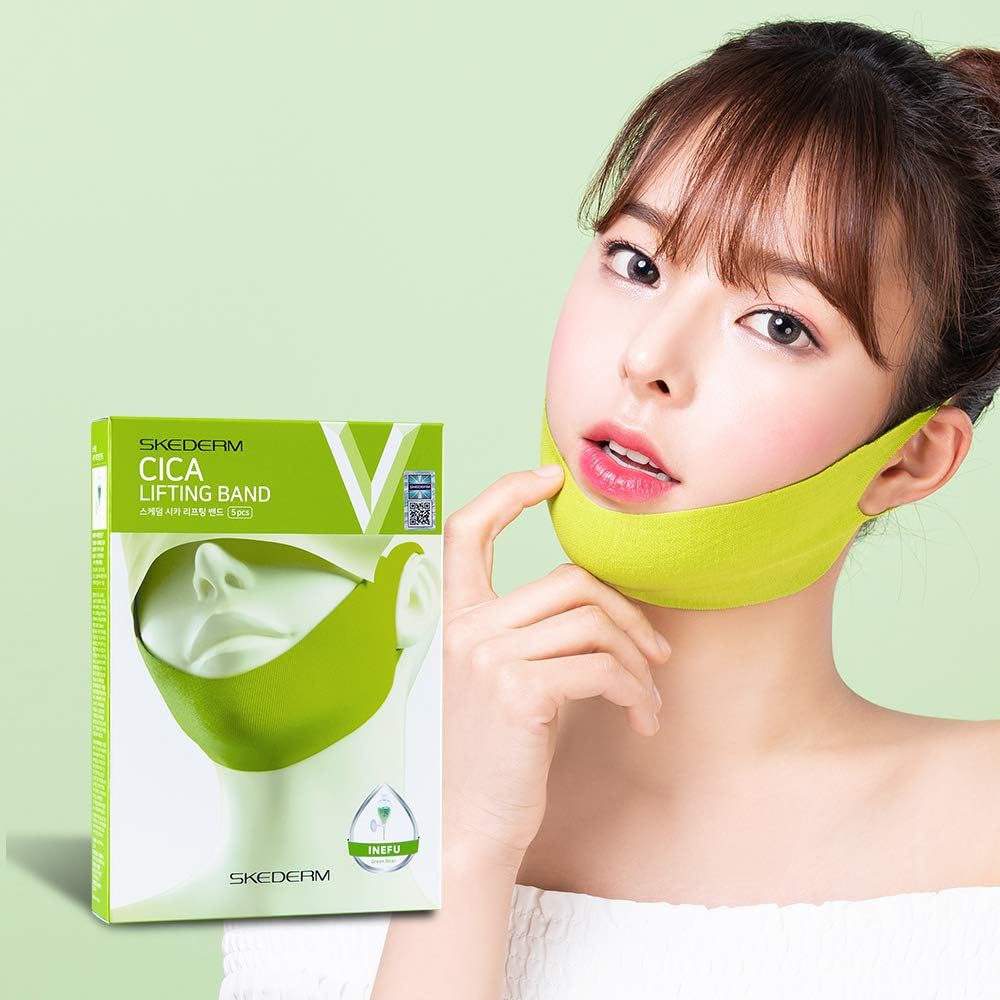 SKEDERM Cica Cool Facial Lifting Mask for Face and Chin Line, Double Chin Reducer, V Line, Chin Up Patch, Firming Tightening Slimming Lift Tape Neck Face Mask, Pack of 1
