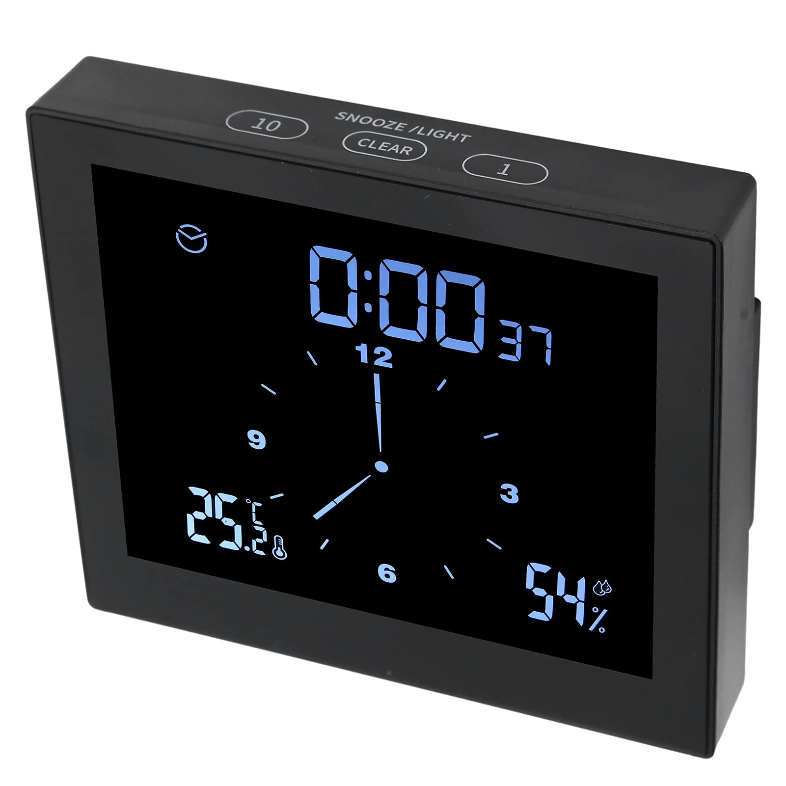 Waterproof Digital Shower Clock with Timer, Thermometer and Hygrometer, Bathroom Wall Clock with Large LCD Display, Countdown Alarm, Suction Cup and Stand, Black