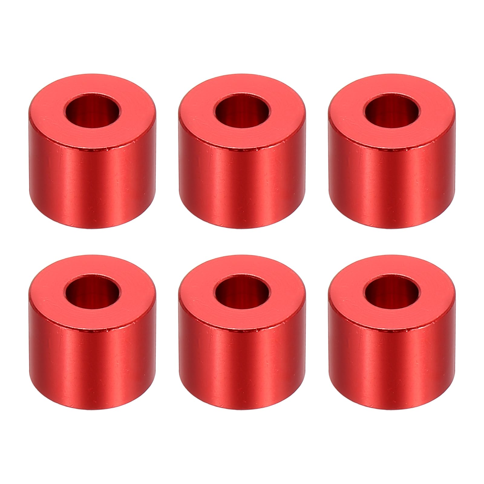 PATIKIL M6 Aluminum Spacers, 6 Pcs Metal Spacers Aluminum 6.2mm ID x 15mm OD x 12mm L Aluminum Spacer Screw Standoff Round for 1/4" or M6 Screw Bolts,Red