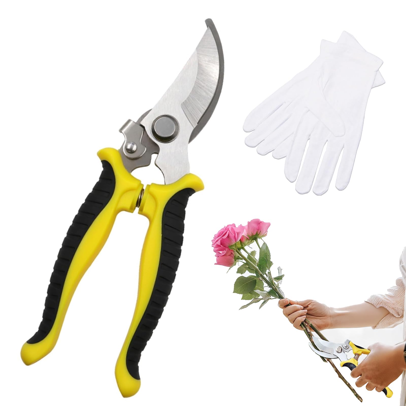 Garden Secateurs - Pruning Scissors for Garden Tools, Garden Shears, Snips, Trimmer, Clippers with Locking Handle, Ideal for Pruning and Trimming, Gardening Gifts for Men (Yellow)