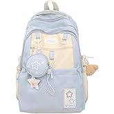 MININAI Coquette College Backpack Y2K Kawaii Preppy Large Laptop Bookbag Casual Aesthetic Fashion Travel Daypack for Women (Blue)