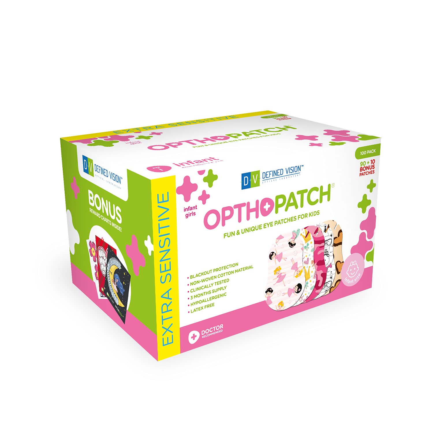 Photo 1 of Opthopatch Eye Patches for Infants - Extra Sensitive Adhesive - Girls' Design [Series II] - 100 Count + 3 Reward Charts