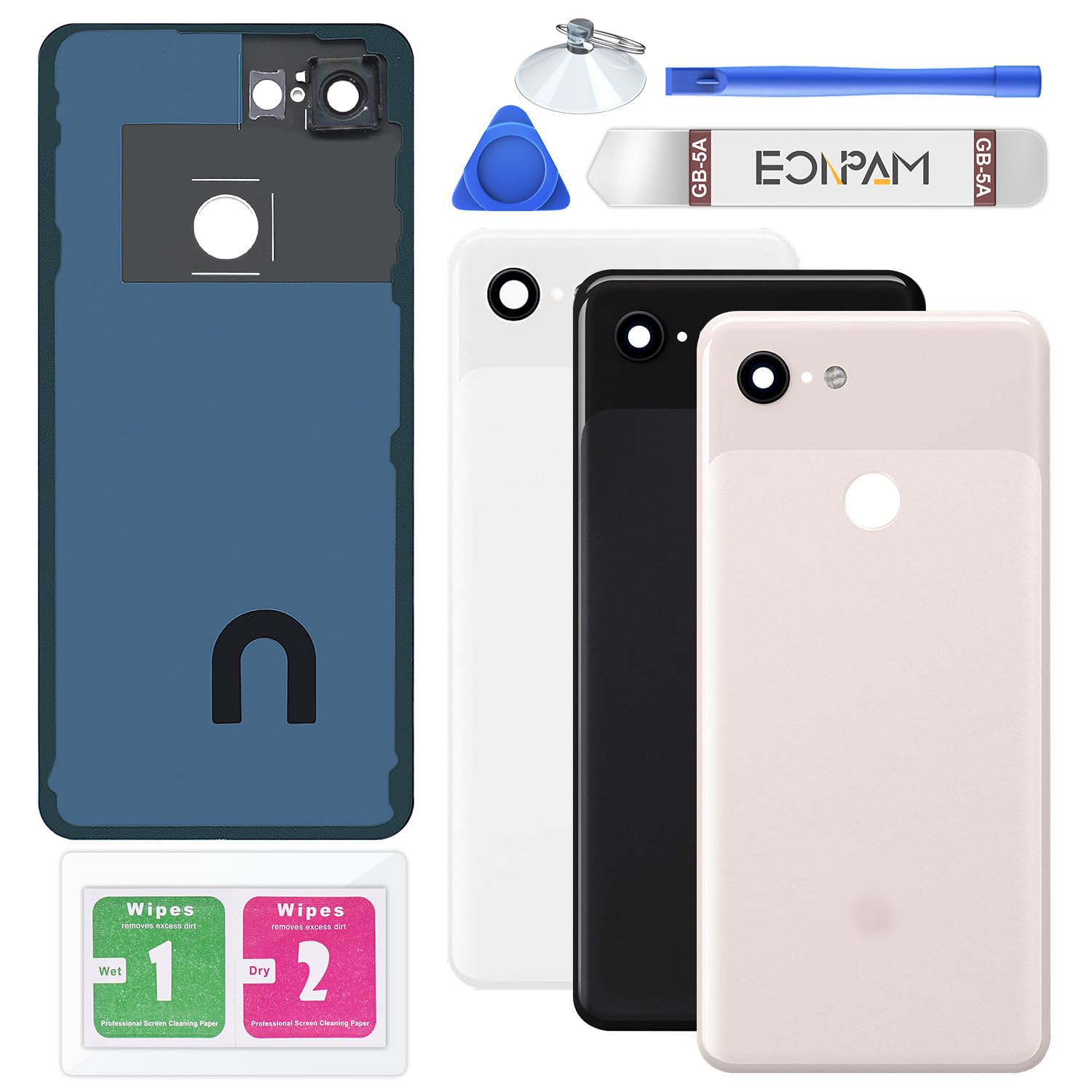 Eonpam Back Cover Glass for Google Pixel 3 Rear Glass Replacement with Camera Lens + Repair Kit Rear Housing (Not Pink)