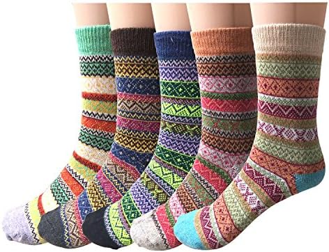 5 Pack of Womens Vintage Style Thick Wool Warm Winter Crew Socks