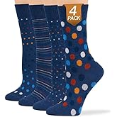 7BigStars Women Crew Socks - Fun Cotton Socks for Women, Colorful and Cute Designs, 4 Pairs Breathable Casual Dress Socks
