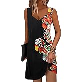 SAUKOLE Summer Dresses for Women Casual Loose Sleeveless Tank Dress Fashion V Neck Flowy Mini Short Sundress